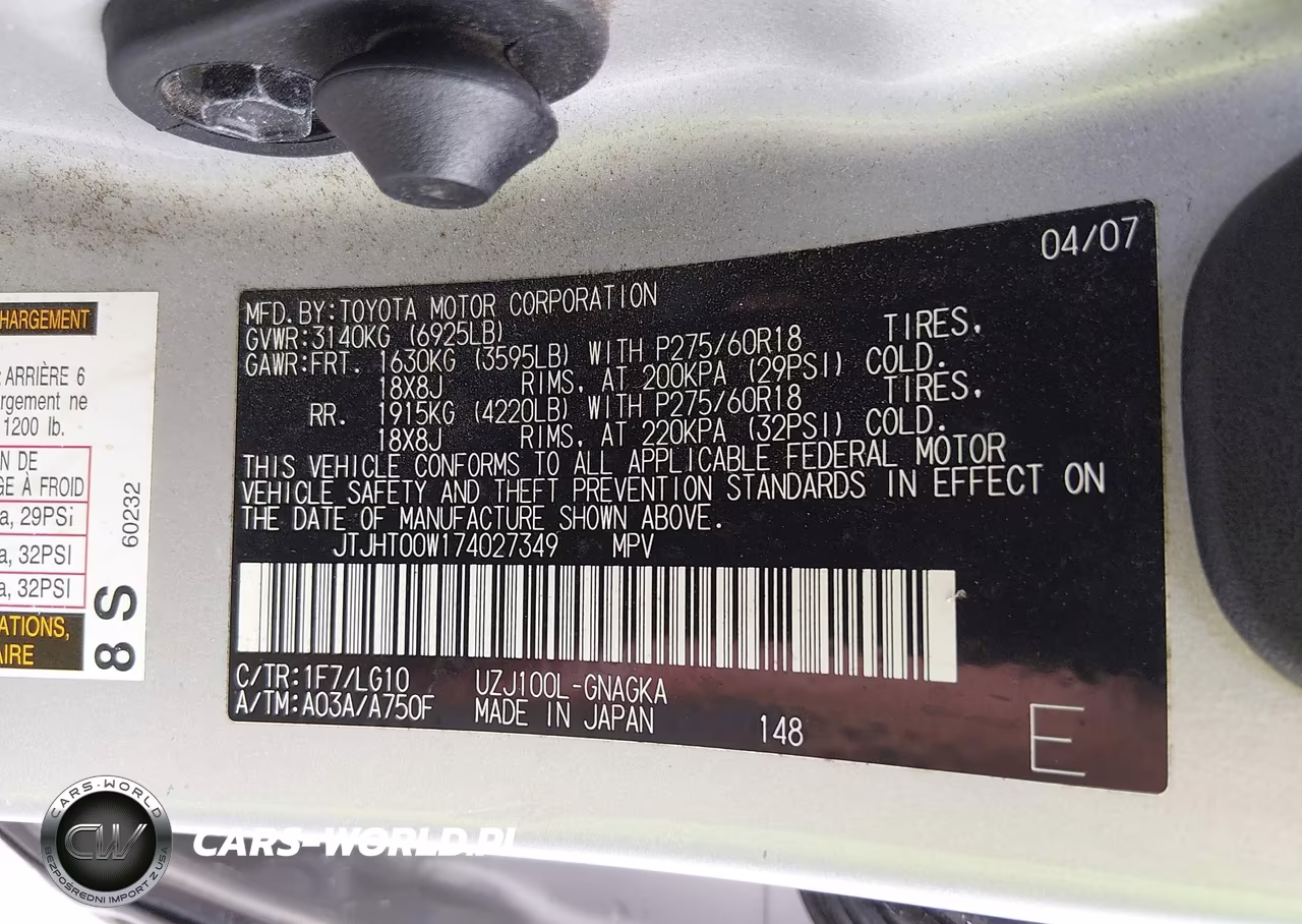 2007 Lexus Lx 470 VIN:JTJHT00W174027349 - 9