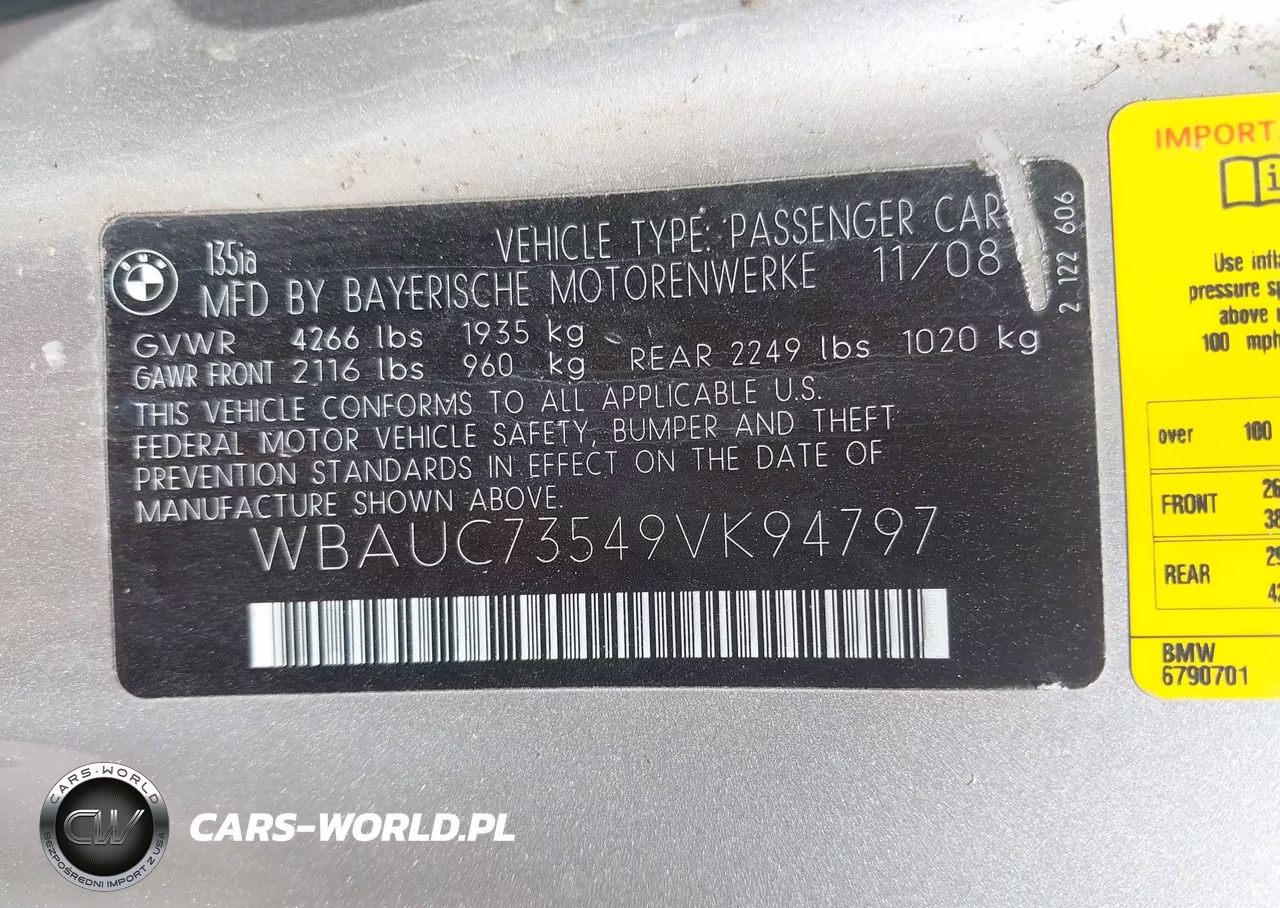 2009 BMW 135I VIN:WBAUC73549VK94797 - 9