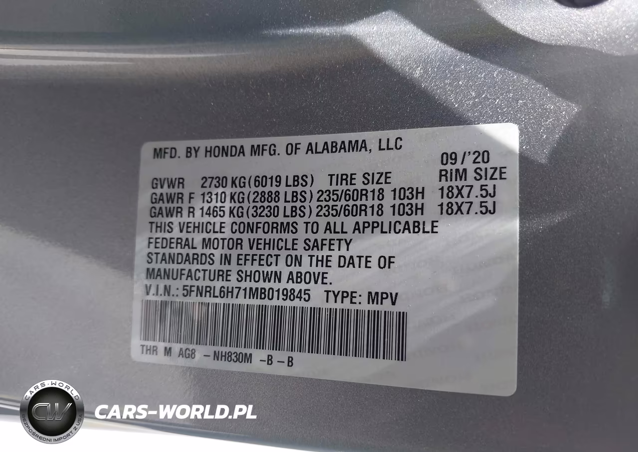 2021 Honda Odyssey Ex-L VIN:5FNRL6H71MB019845 - 9