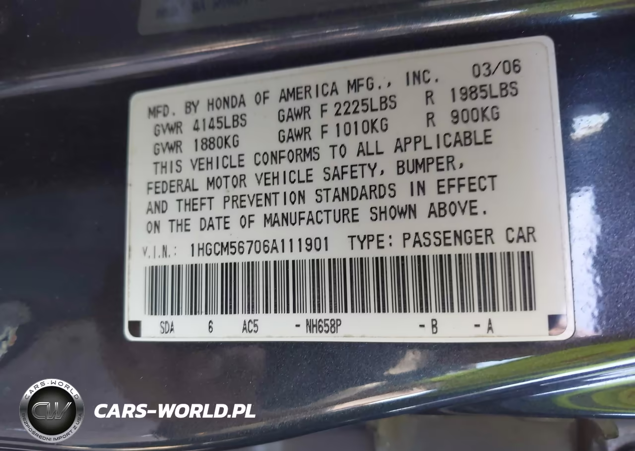 2006 Honda Accord 2.4 Ex VIN:1HGCM56706A111901 - 9
