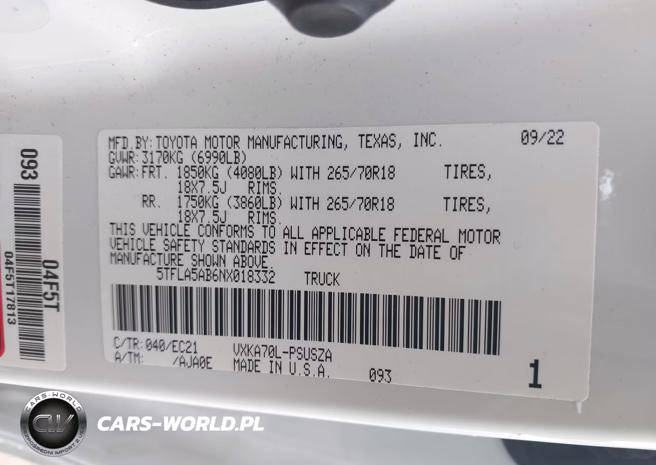 2022 Toyota Tundra Sr5 VIN:5TFLA5AB6NX018332 - 9