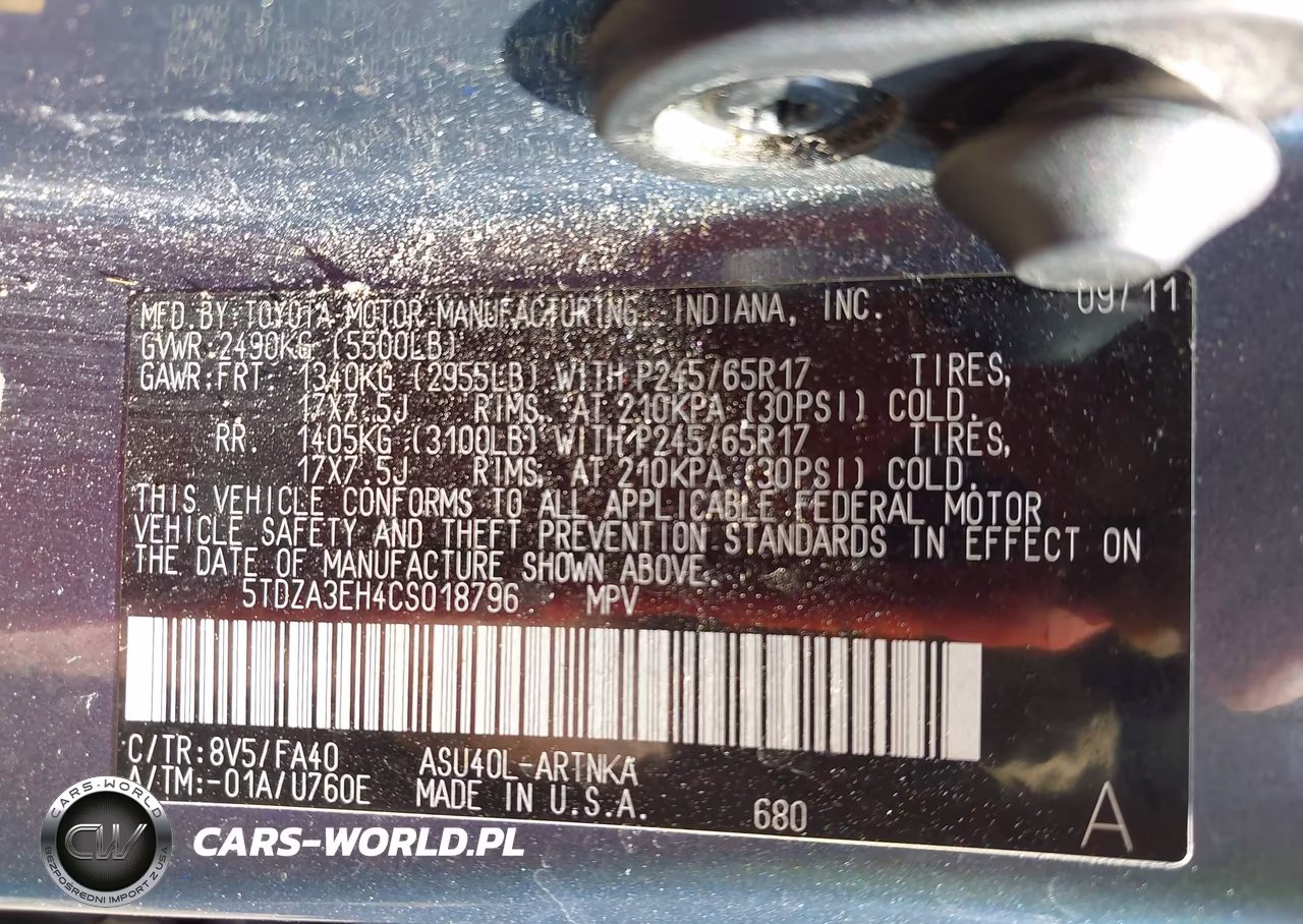 2012 Toyota Highlander VIN:5TDZA3EH4CS018796 - 9