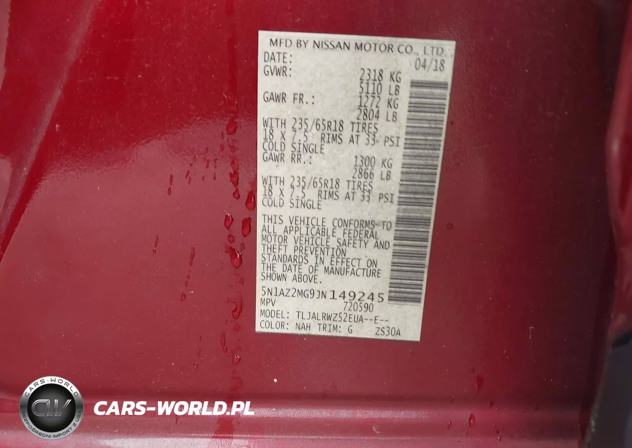 2018 Nissan Murano Sl VIN:5N1AZ2MG9JN149245 - 9