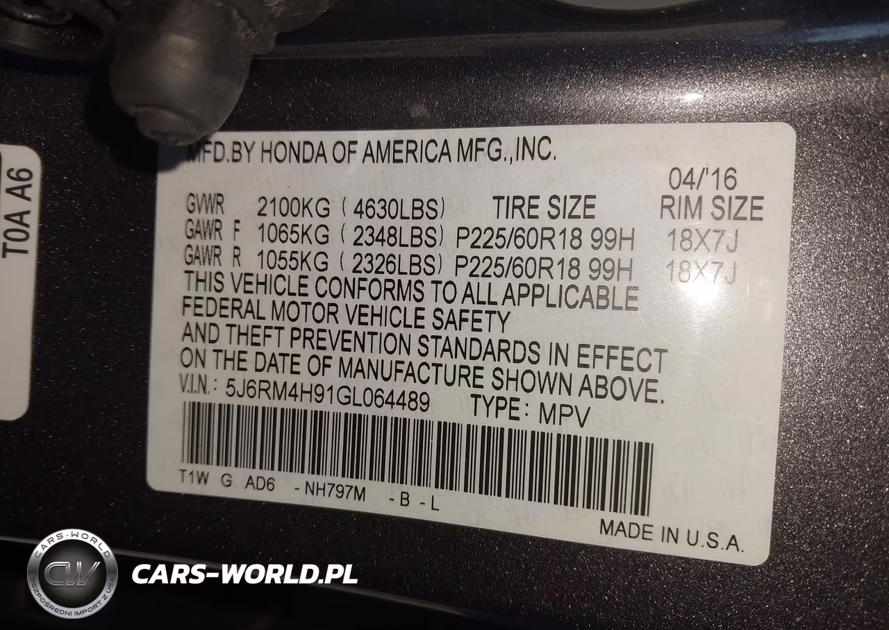 2016 Honda Cr-V Touring VIN:5J6RM4H91GL064489 - 9