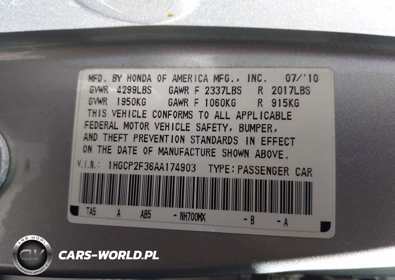 2010 Honda Accord 2.4 Lx VIN:1HGCP2F36AA174903 - 9