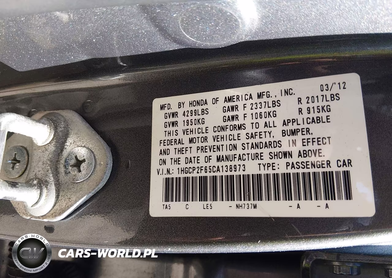 2012 Honda Accord 2.4 Se VIN:1HGCP2F65CA138973 - 9