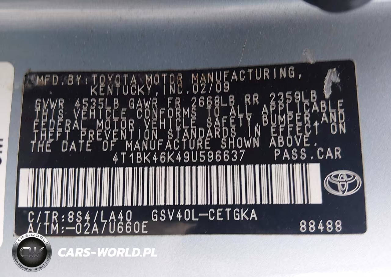 2009 Toyota Camry Xle V6 VIN:4T1BK46K49U596637 - 9