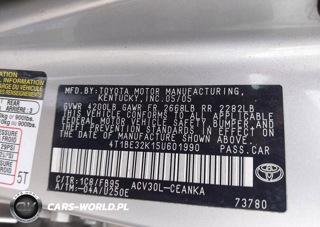 2005 Toyota Camry Std VIN:4T1BE32K15U601990 - 9