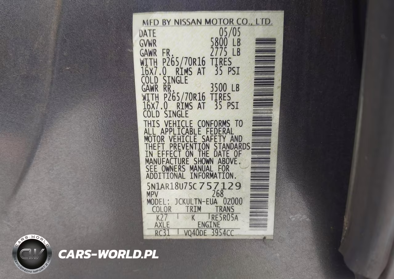 2005 Nissan Pathfinder Se VIN:5N1AR18U75C757129 - 9