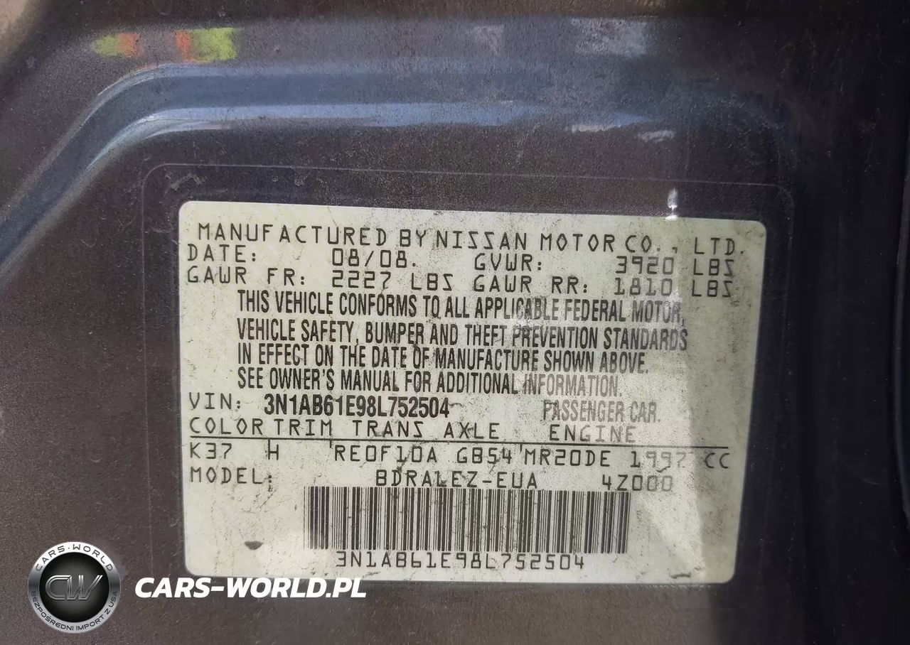 2008 Nissan Sentra 2.0S VIN:3N1AB61E98L752504 - 9