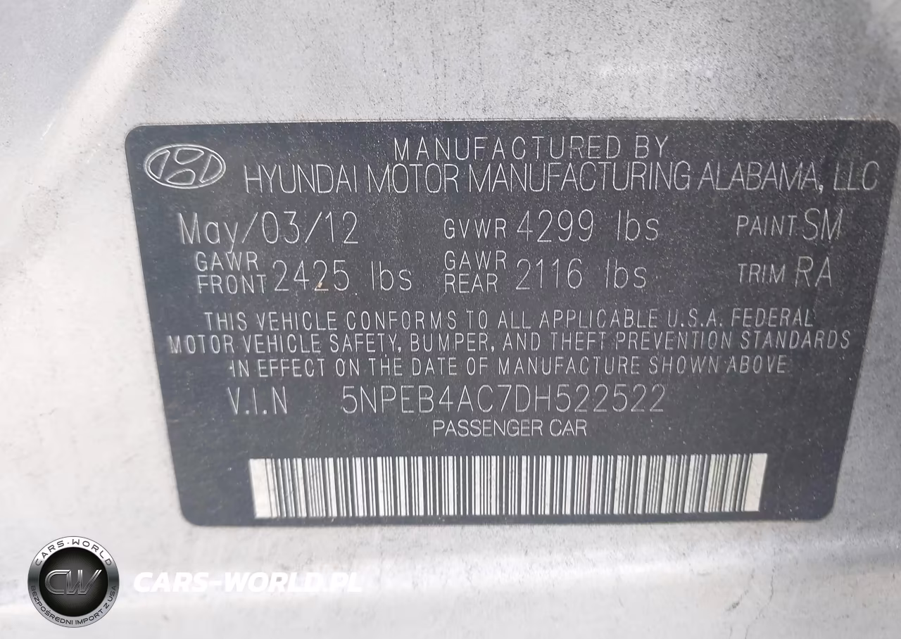 2013 Hyundai Sonata Gls VIN:5NPEB4AC7DH522522 - 9
