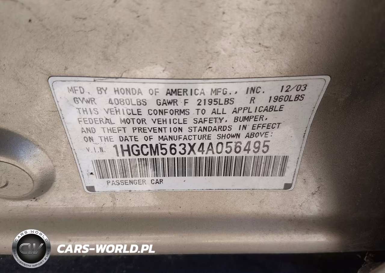 2004 Honda Accord 2.4 Lx VIN:1HGCM563X4A056495 - 9