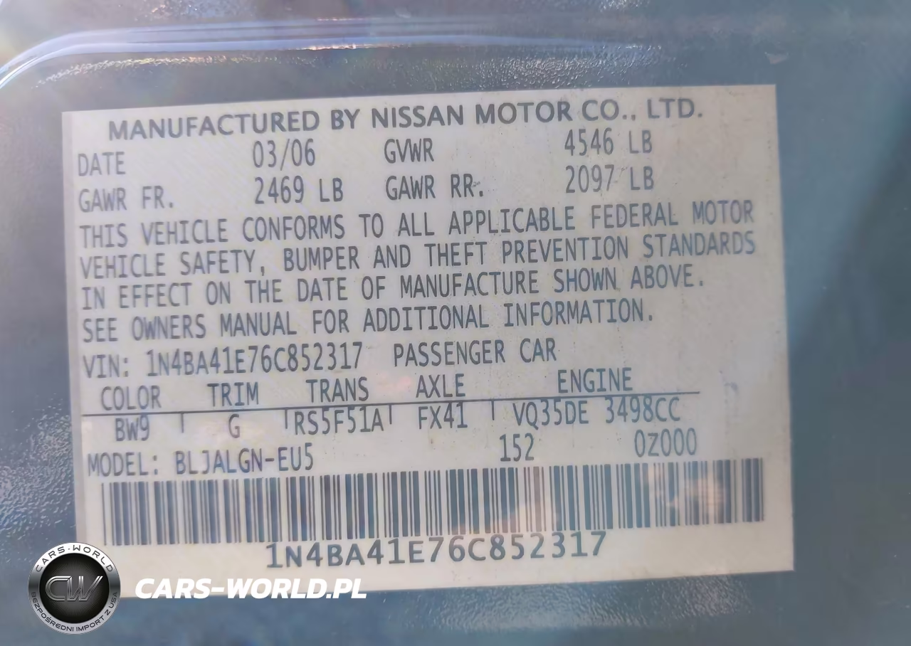2006 Nissan Maxima 3.5 Sl VIN:1N4BA41E76C852317 - 9