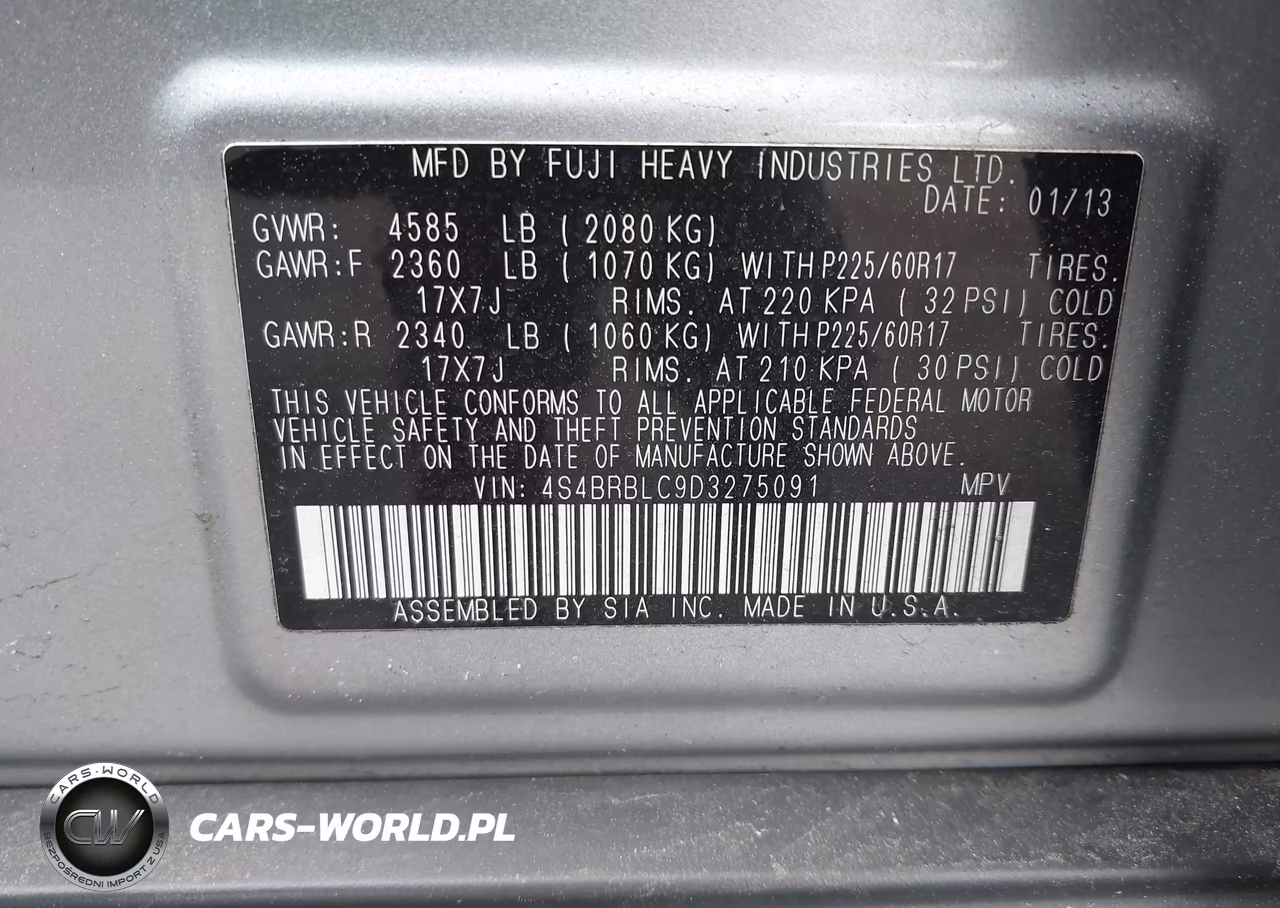 2013 Subaru Outback 2.5I Limited VIN:4S4BRBLC9D3275091 - 9