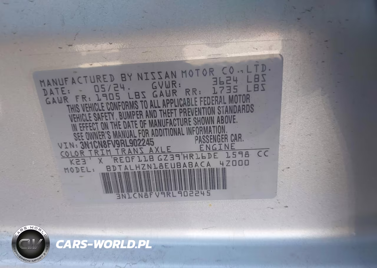 2024 Nissan Versa 1.6 Sr VIN:3N1CN8FV9RL902245 - 9