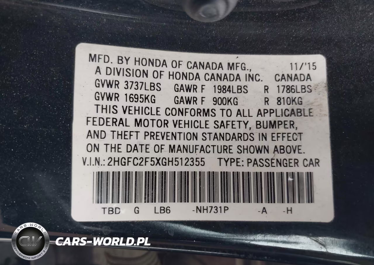 2016 Honda Civic Lx VIN:2HGFC2F5XGH512355 - 9