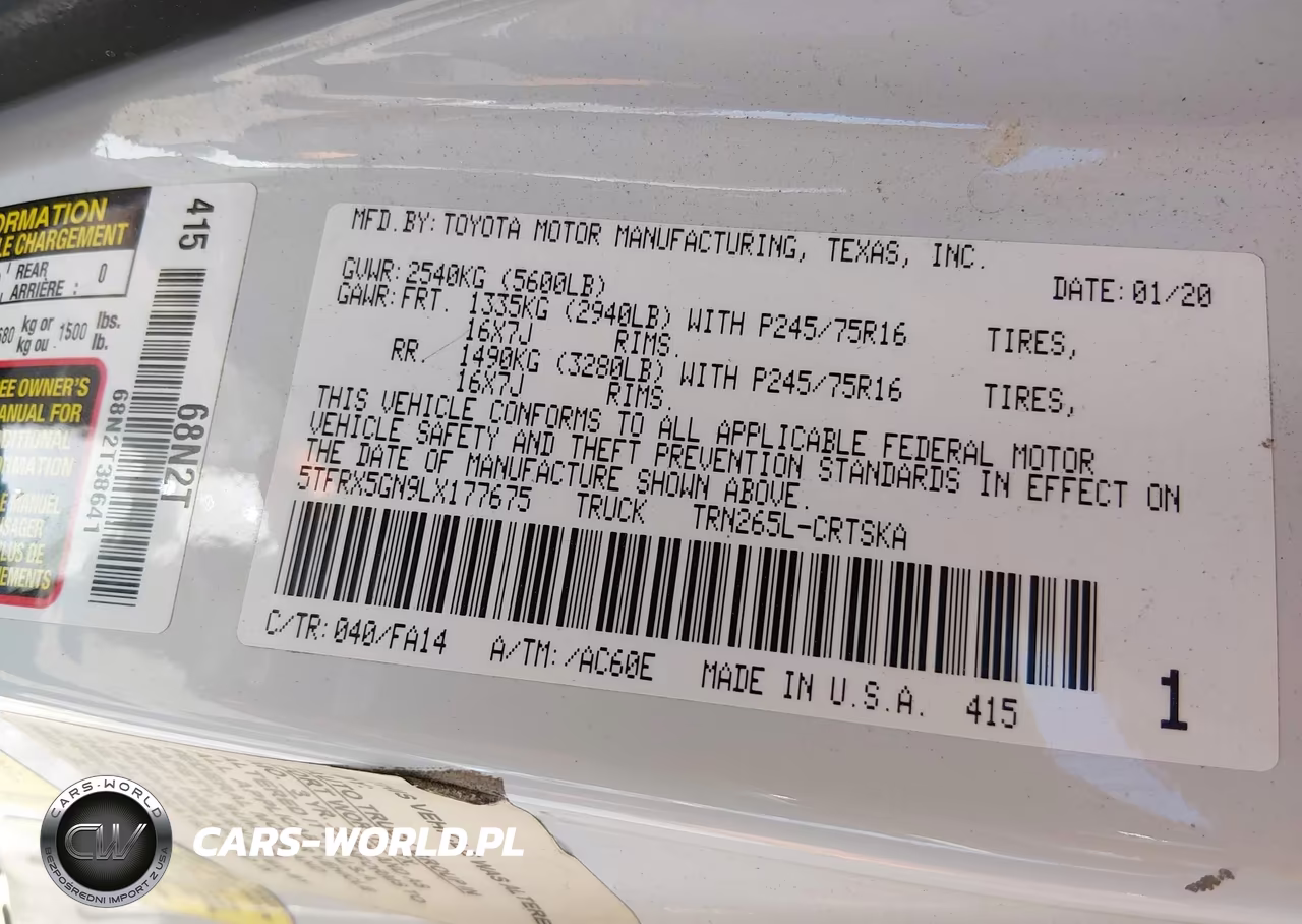 2020 Toyota Tacoma Sr VIN:5TFRX5GN9LX177675 - 9