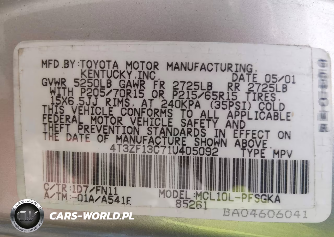 2001 Toyota Sienna Le VIN:4T3ZF13C71U405092 - 9