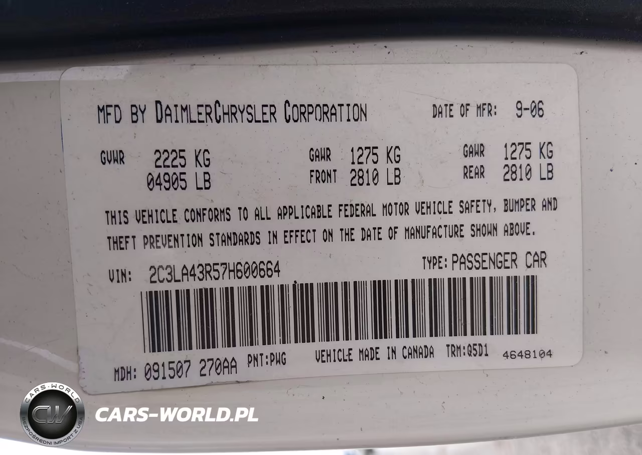 2007 Chrysler 300 VIN:2C3LA43R57H600664 - 9
