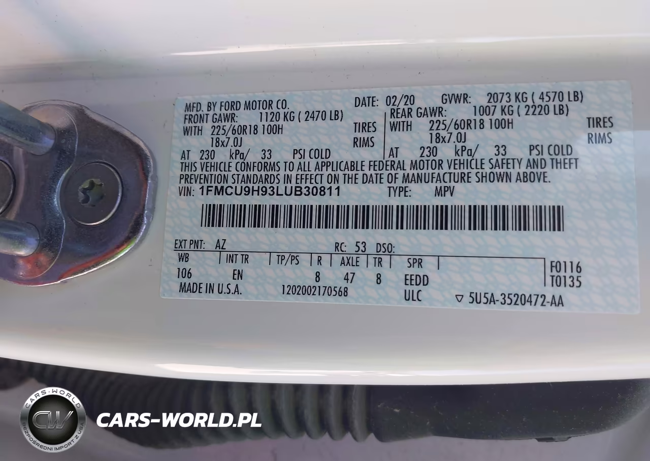2020 Ford Escape Sel VIN:1FMCU9H93LUB30811 - 9