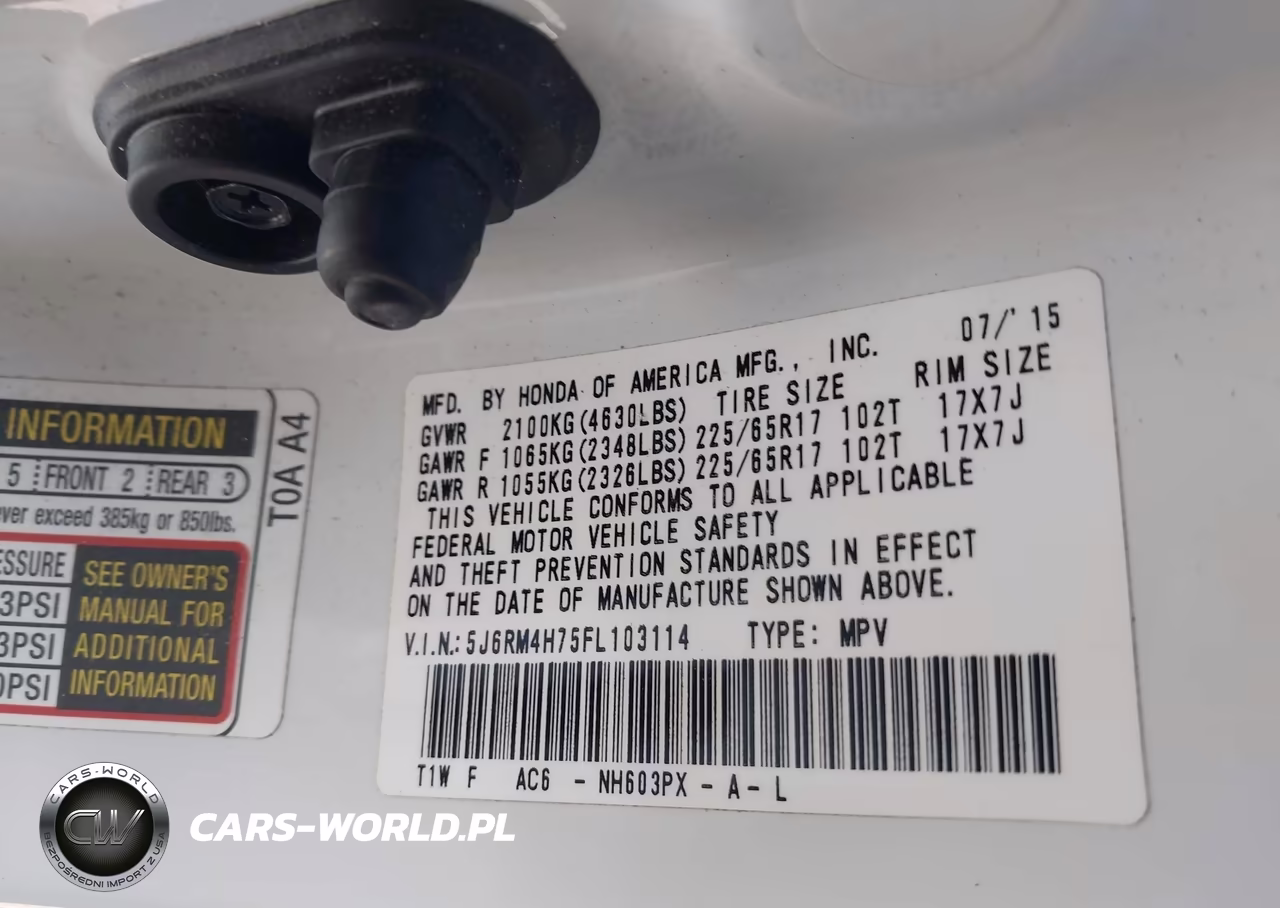 2015 Honda Cr-V Ex-L VIN:5J6RM4H75FL103114 - 9