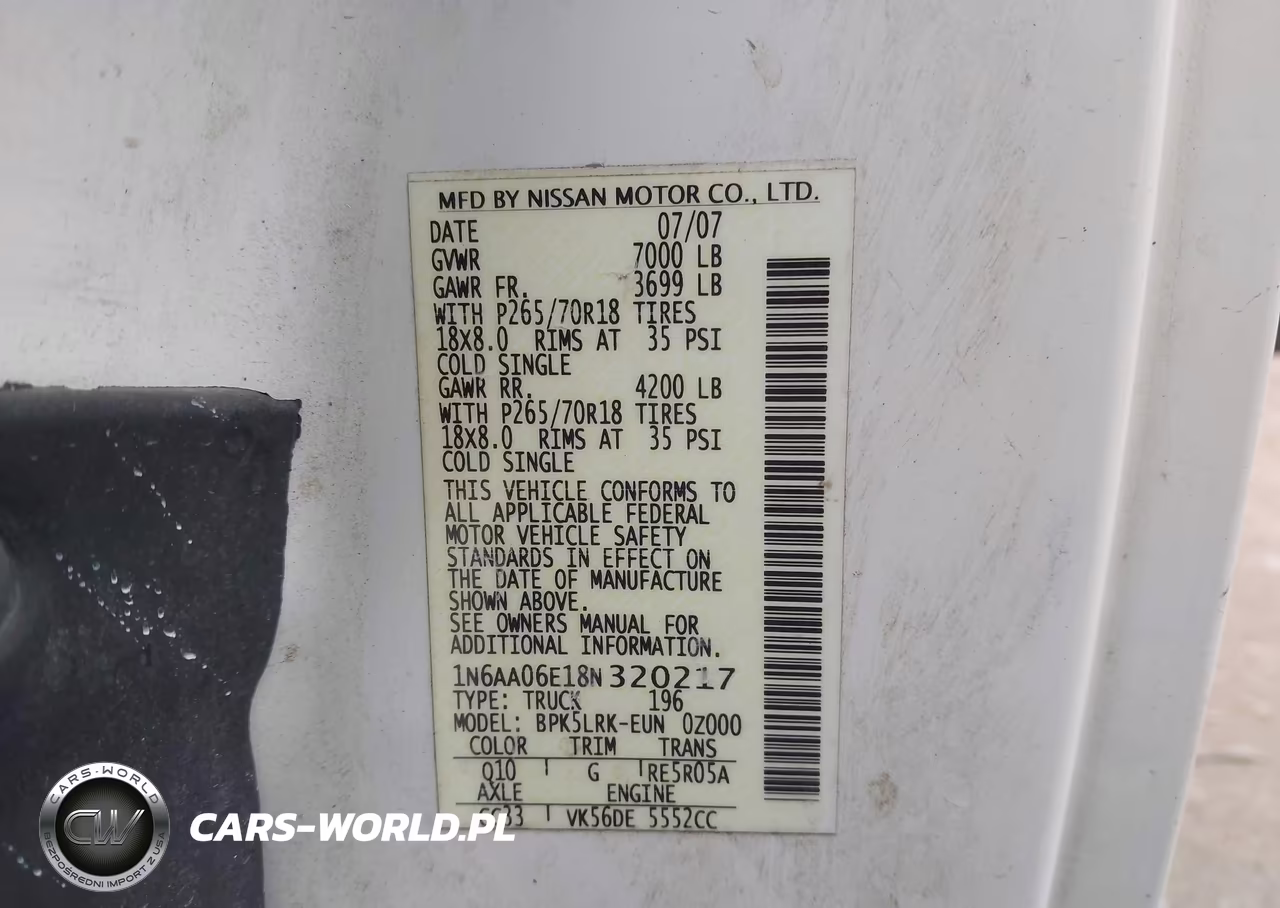 2008 Nissan Titan Xe VIN:1N6AA06E18N320217 - 9