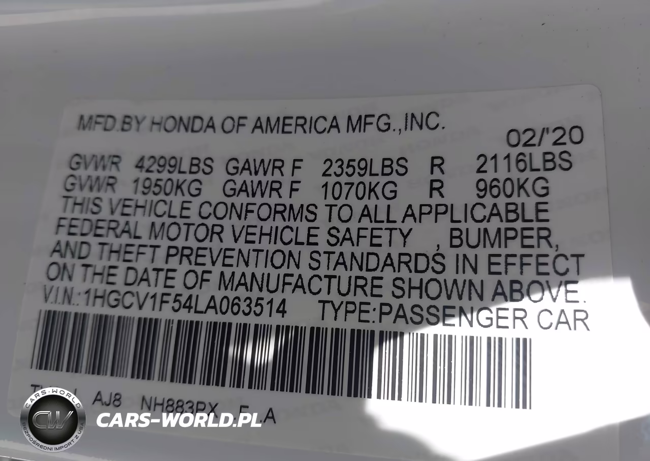 2020 Honda Accord Ex-L VIN:1HGCV1F54LA063514 - 9