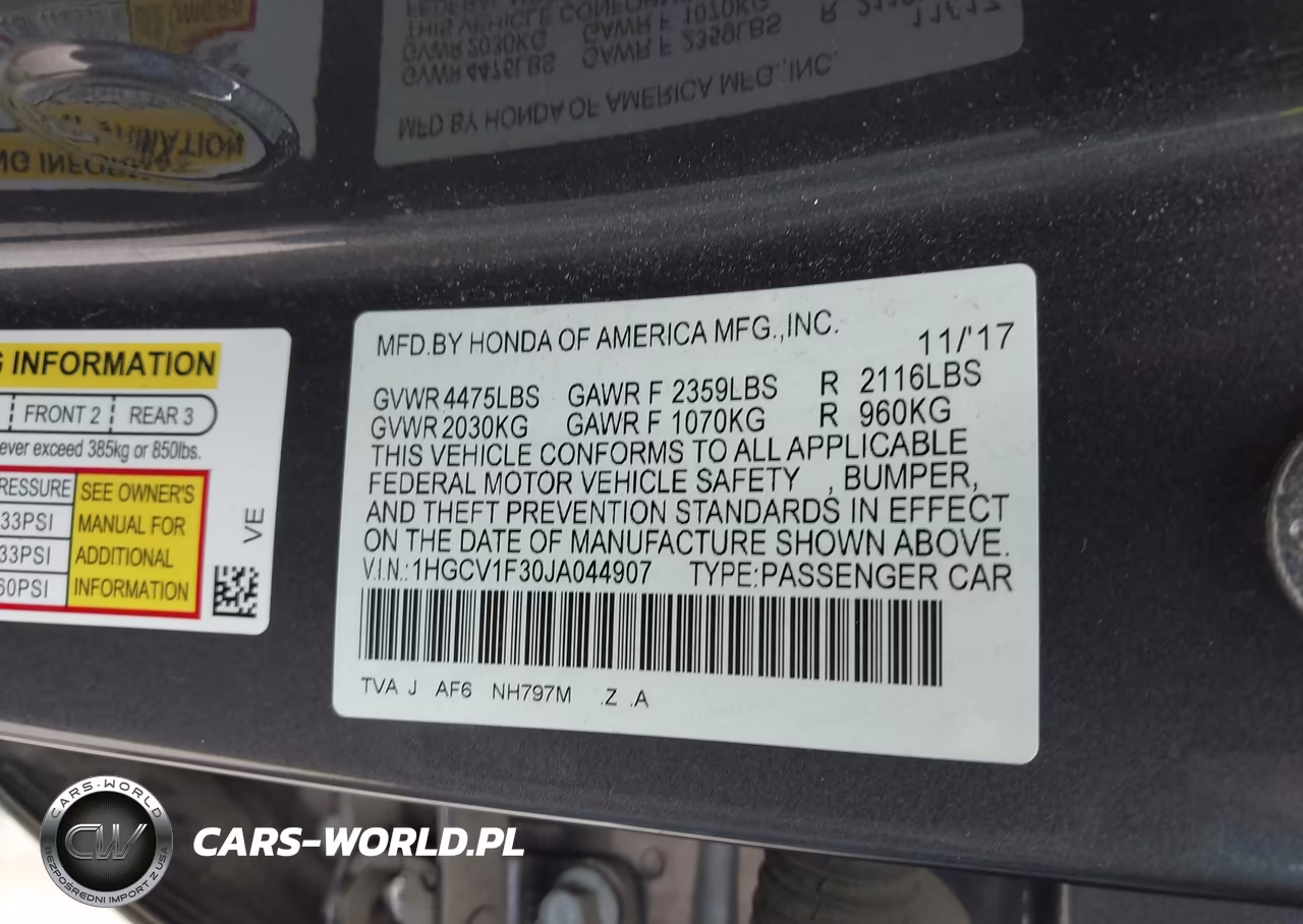 2018 Honda Accord Sport VIN:1HGCV1F30JA044907 - 9
