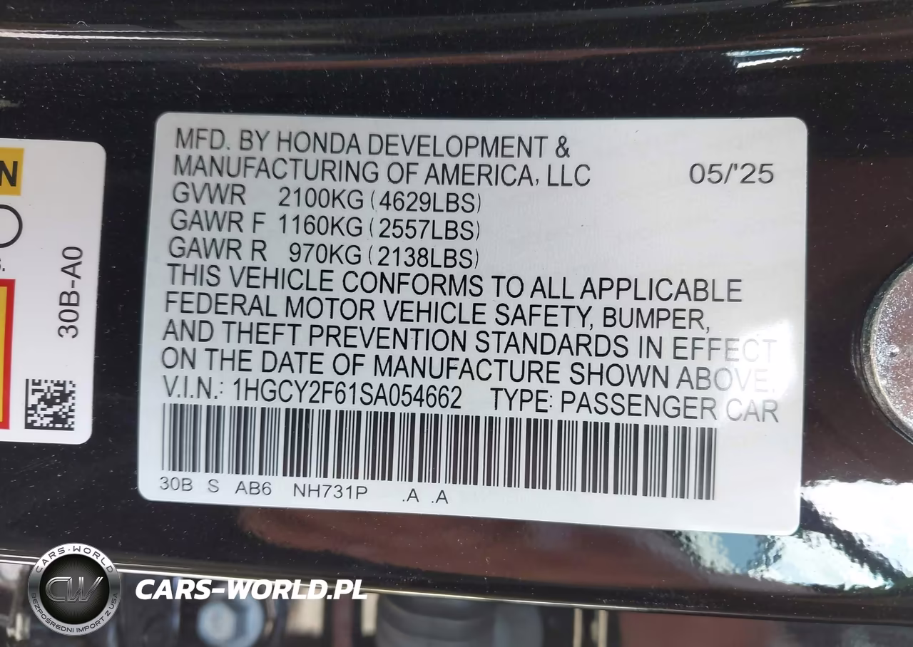 2025 Honda Accord Hybrid Ex-L VIN:1HGCY2F61SA054662 - 9