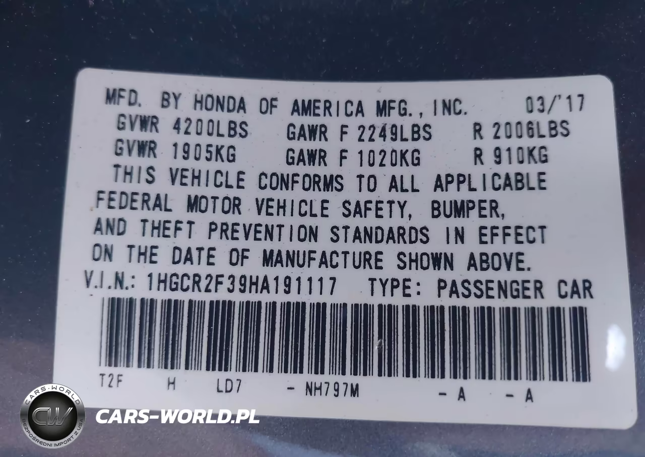 2017 Honda Accord Lx VIN:1HGCR2F39HA191117 - 9