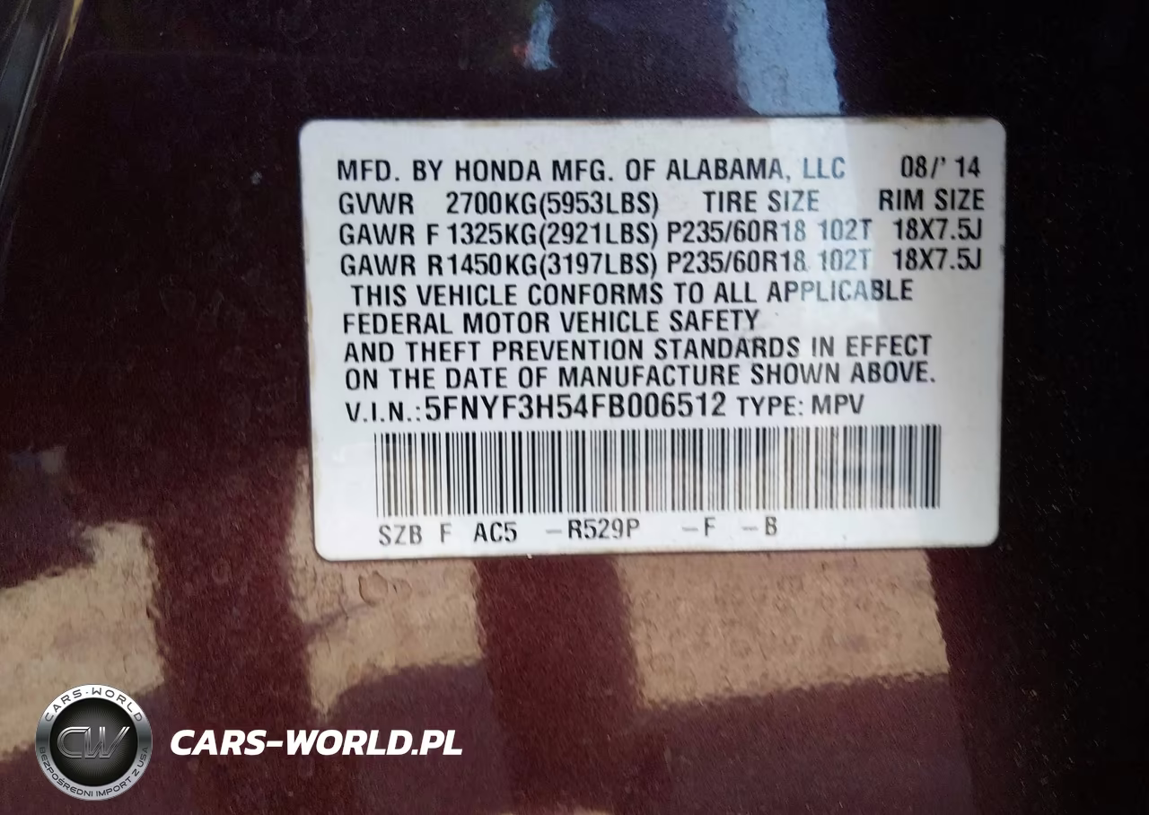 2015 Honda Pilot Ex-L VIN:5FNYF3H54FB006512 - 9