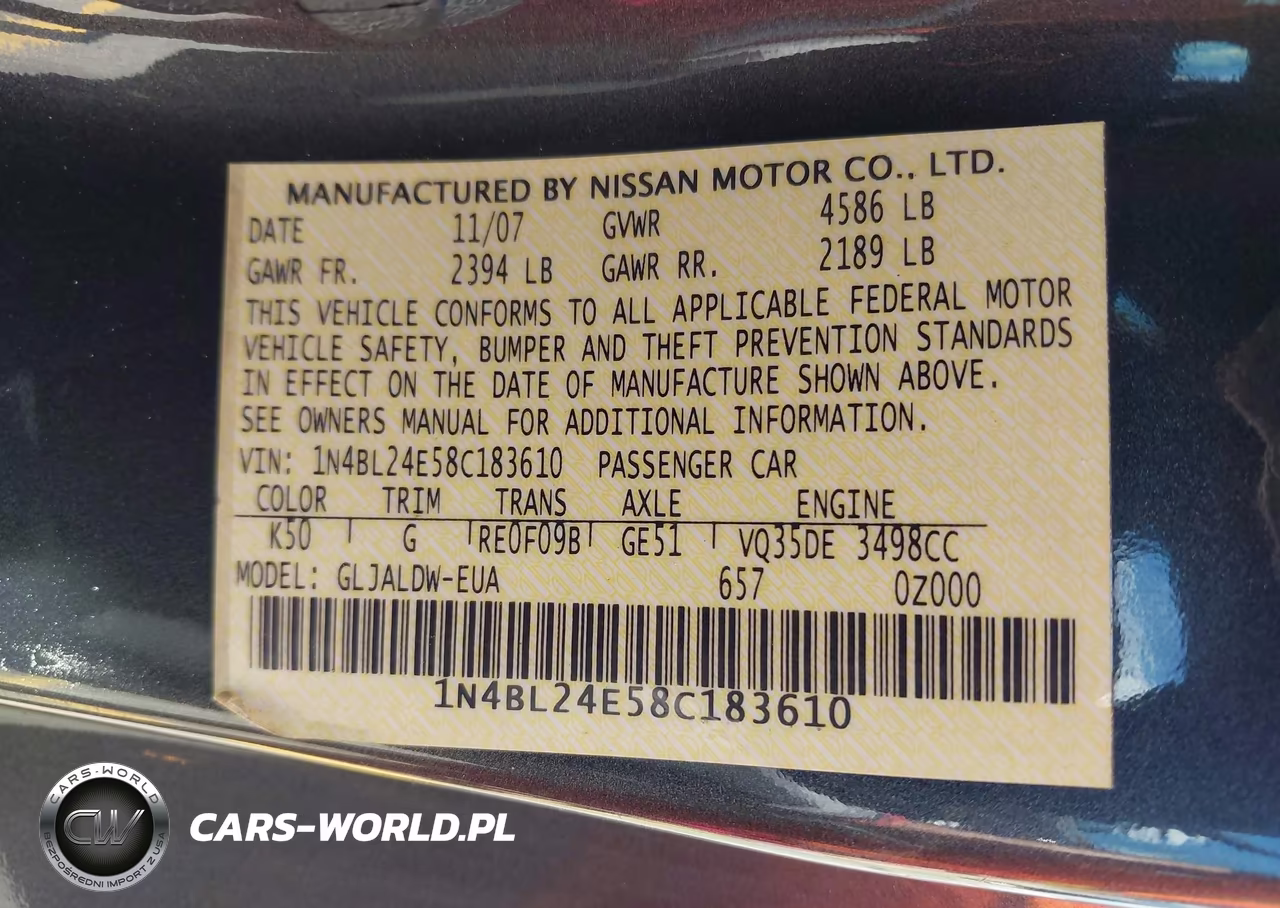 2008 Nissan Altima 3.5 Se VIN:1N4BL24E58C183610 - 9