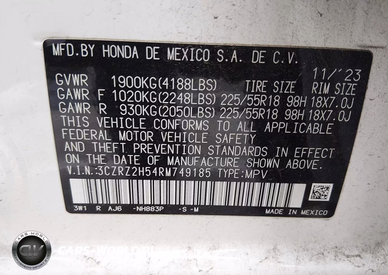 2024 Honda Hr-V Awd Sport-Awd Sport W-O Bsi VIN:3CZRZ2H54RM749185 - 9