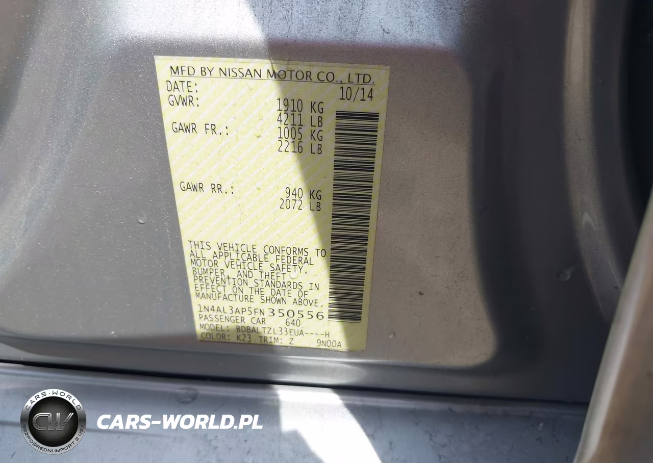 2015 Nissan Altima 2.5 Sl VIN:1N4AL3AP5FN350556 - 9