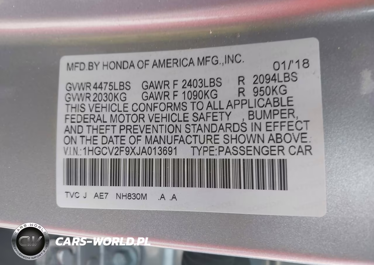 2018 Honda Accord Touring 2.0T VIN:1HGCV2F9XJA013691 - 9