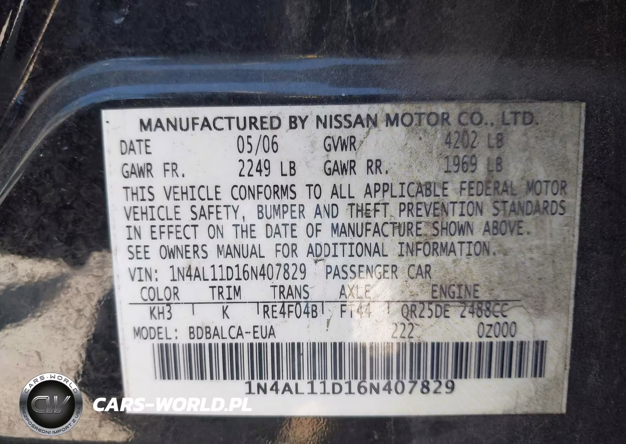 2006 Nissan Altima 2.5 S VIN:1N4AL11D16N407829 - 9