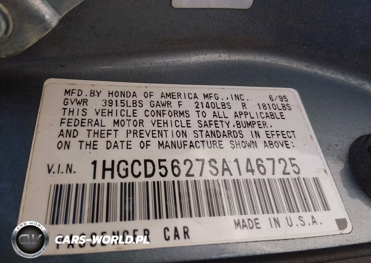 1995 Honda Accord Dx VIN:1HGCD5627SA146725 - 9