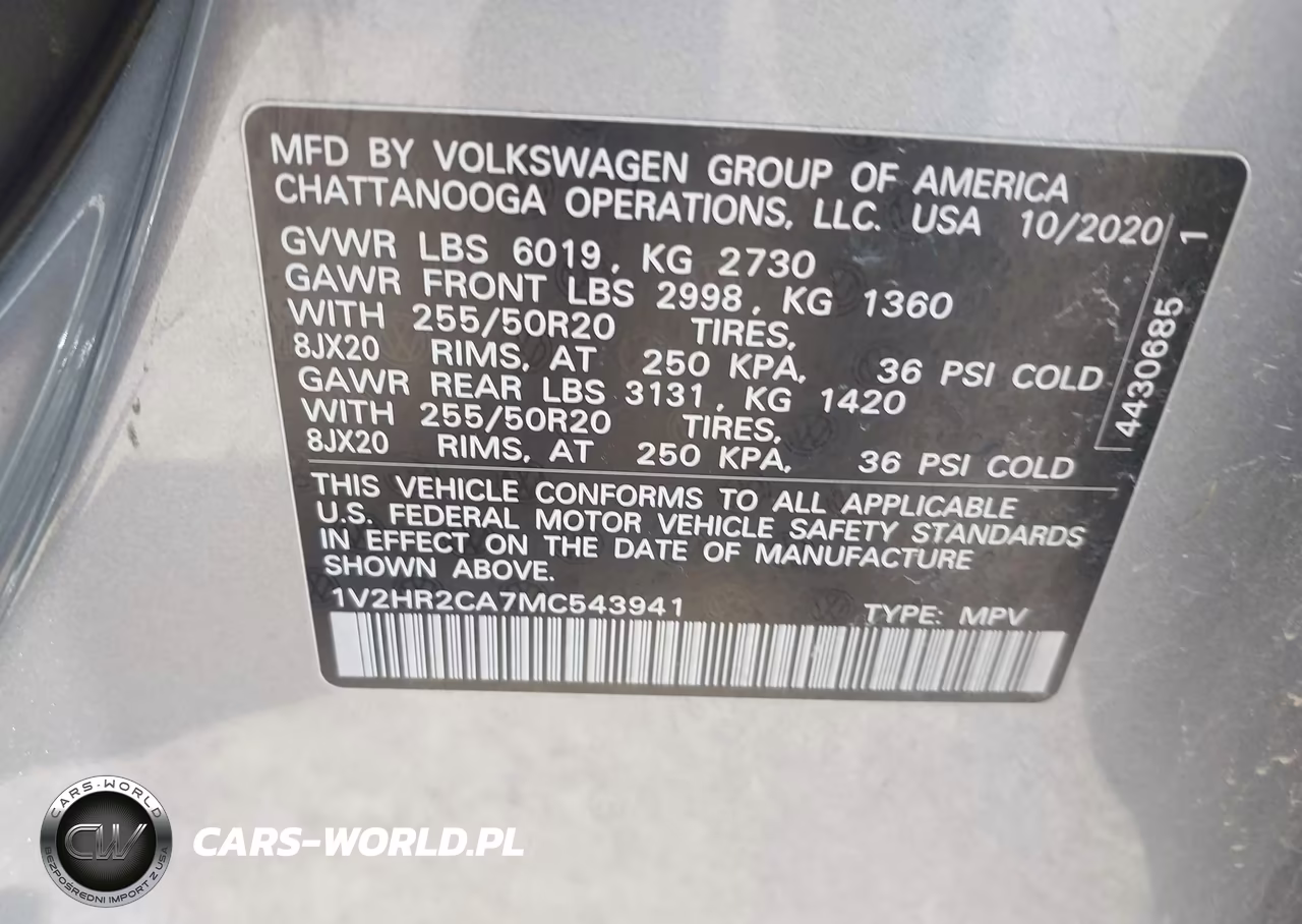 2021 Volkswagen Atlas 3.6L V6 Se W-Technology VIN:1V2HR2CA7MC543941 - 9