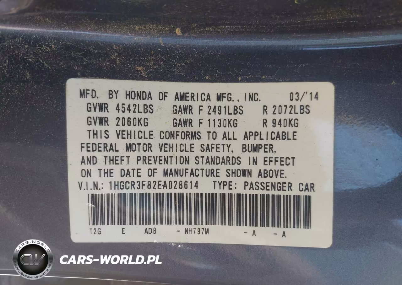 2014 Honda Accord Ex-L V-6 VIN:1HGCR3F82EA028614 - 9