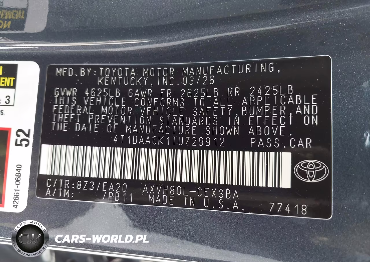 2026 Toyota Camry Se VIN:4T1DAACK1TU729912 - 9