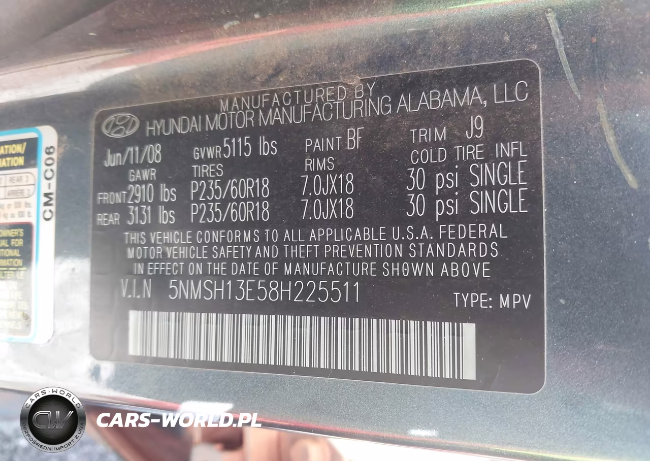 2008 Hyundai Santa Fe Limited-Se VIN:5NMSH13E58H225511 - 9