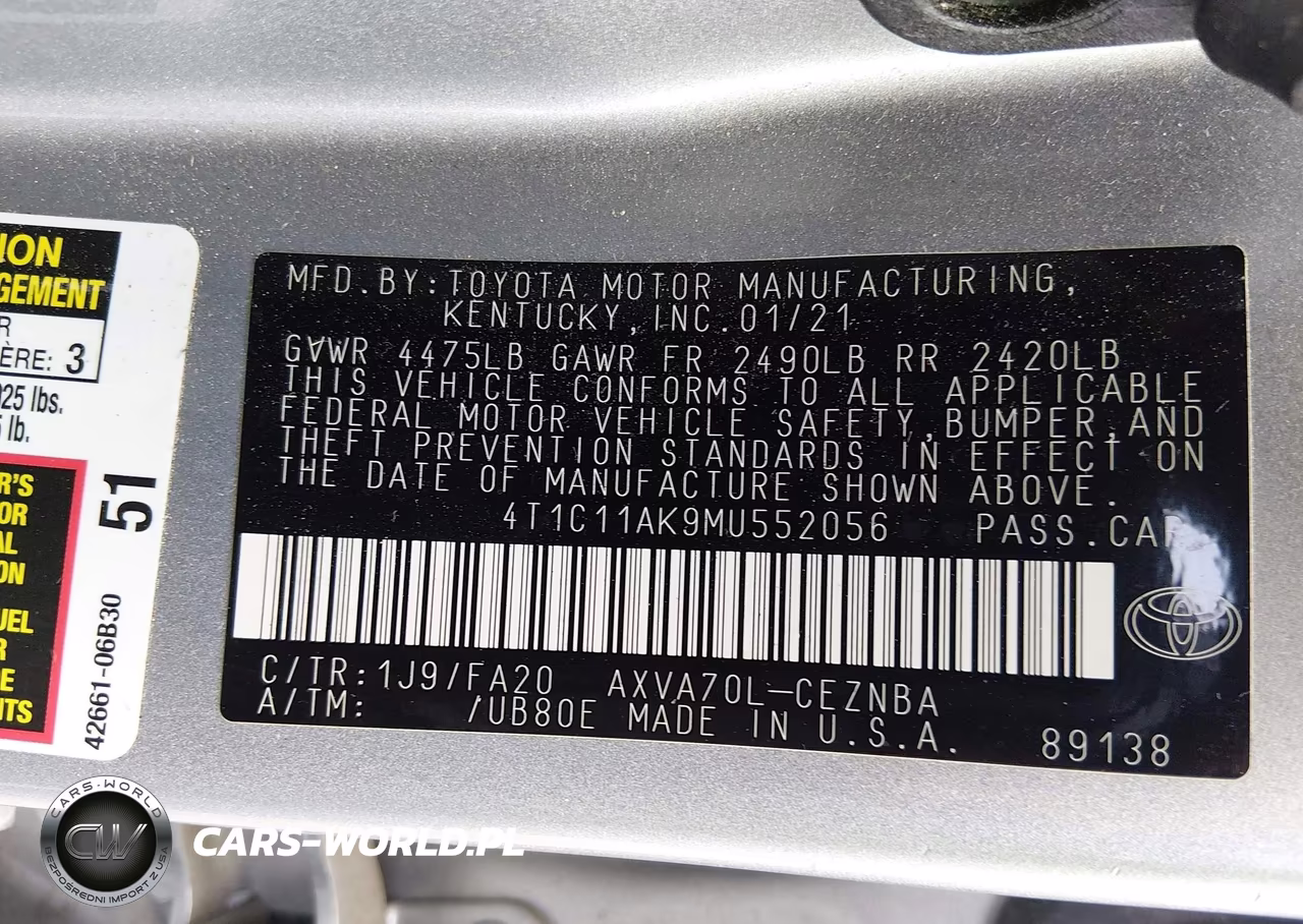 2021 Toyota Camry Le VIN:4T1C11AK9MU552056 - 9