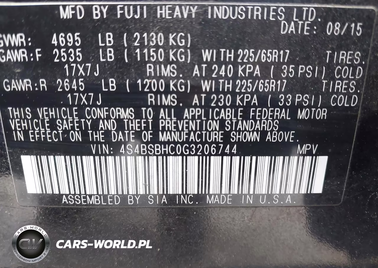 2016 Subaru Outback 2.5I Premium VIN:4S4BSBHC0G3206744 - 9