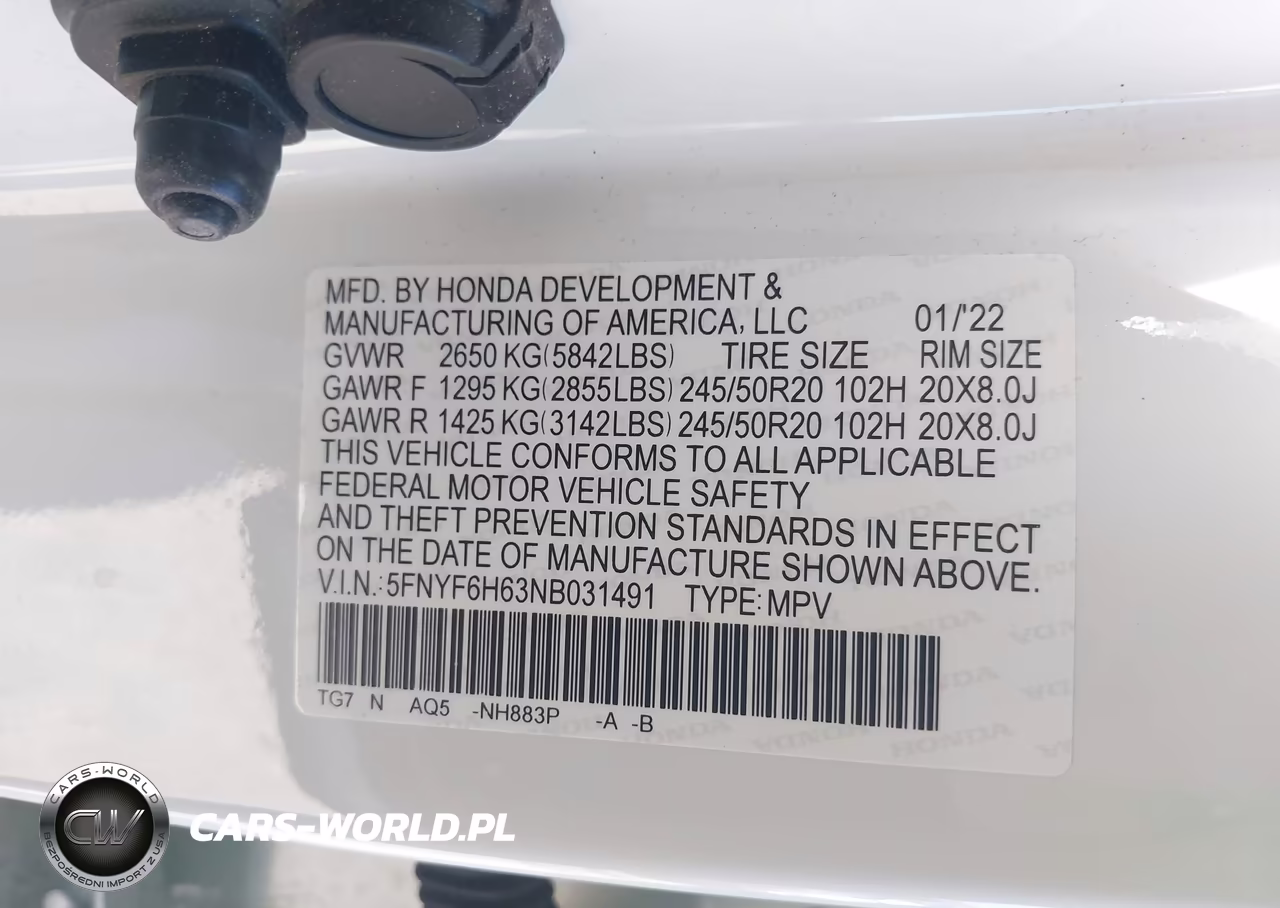 2022 Honda Pilot Awd Touring 7 Passenger VIN:5FNYF6H63NB031491 - 9