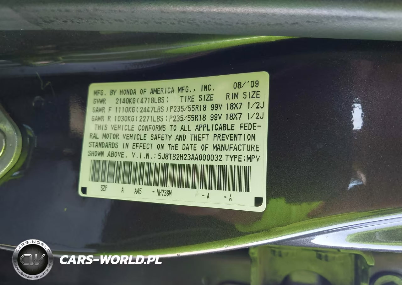 2010 Acura Rdx VIN:5J8TB2H23AA000032 - 9
