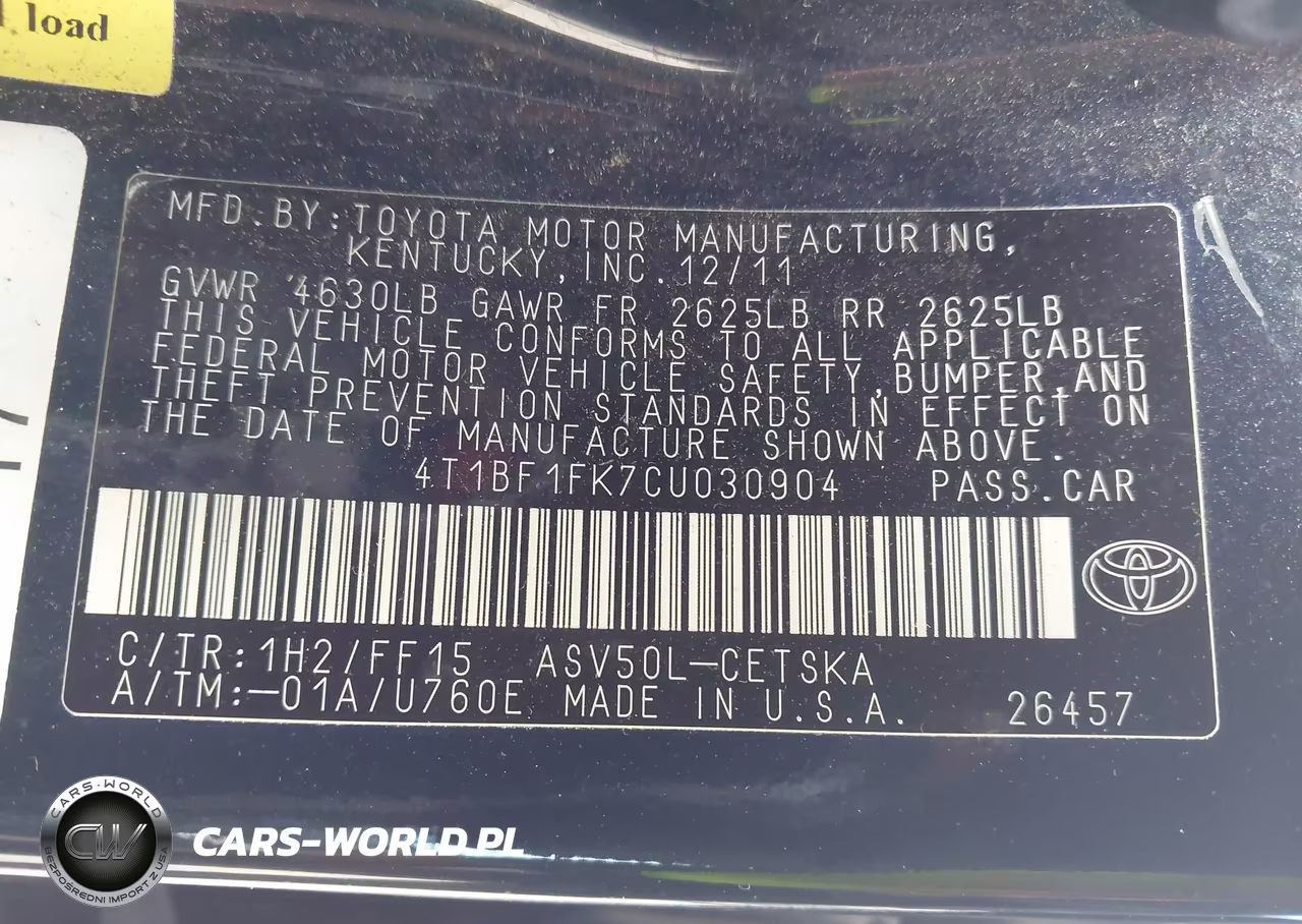 2012 Toyota Camry Se VIN:4T1BF1FK7CU030904 - 9