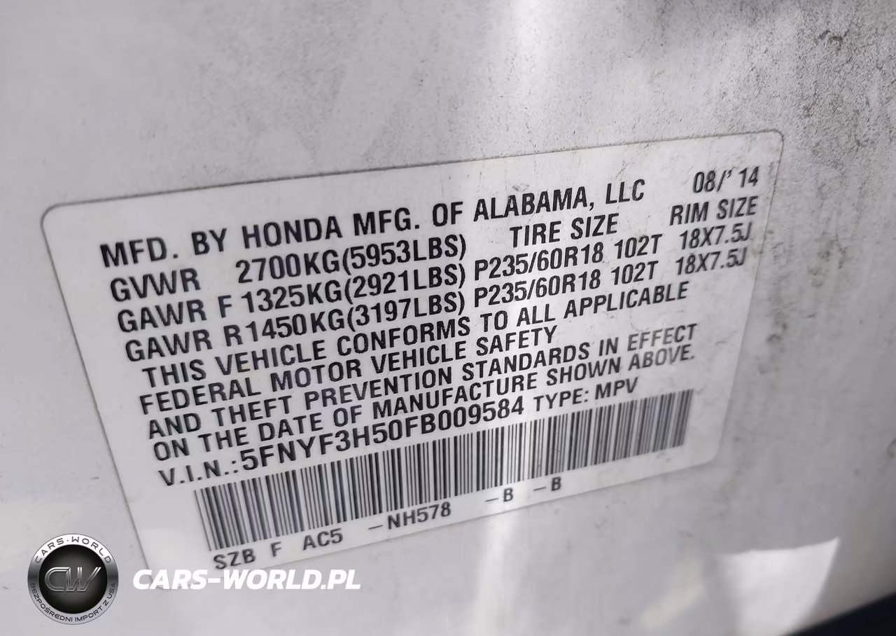 2015 Honda Pilot Ex-L VIN:5FNYF3H50FB009584 - 9