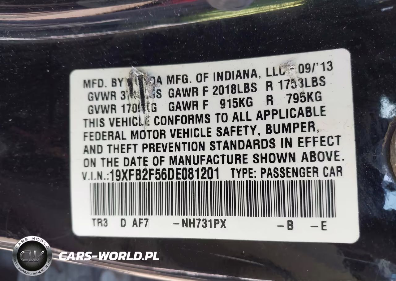 2013 Honda Civic Lx VIN:19XFB2F56DE081201 - 9