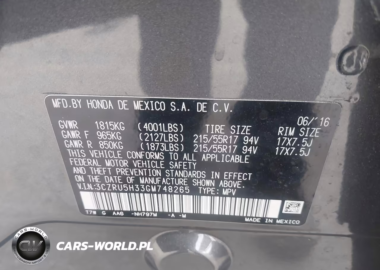 2016 Honda Hr-V Lx VIN:3CZRU5H33GM748265 - 9