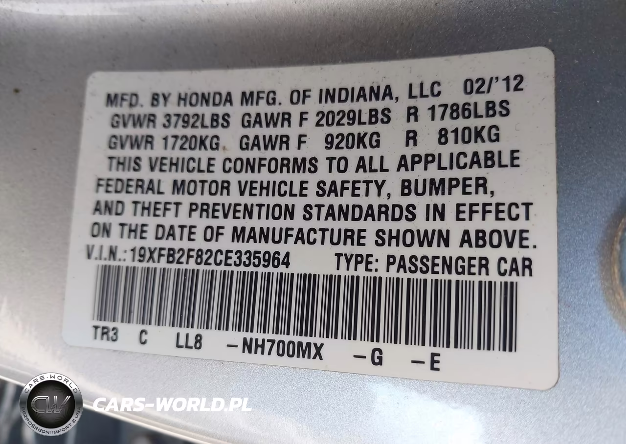 2012 Honda Civic Ex VIN:19XFB2F82CE335964 - 9